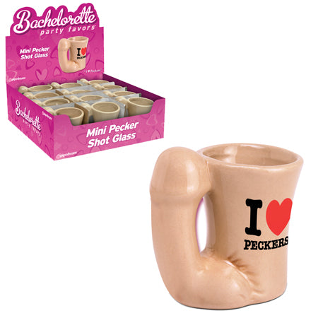 Pipedream Bachelorette Party Favors Mini Pecker Shot Glass "I Heart Peckers" 12-Piece Display