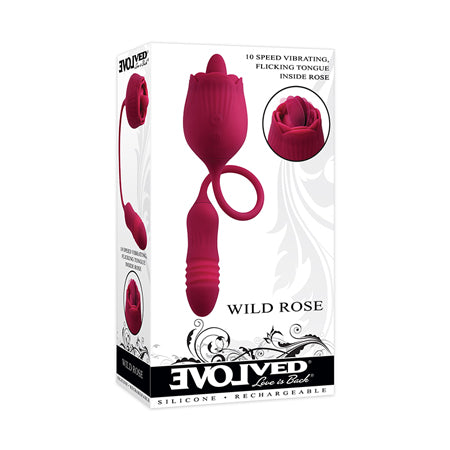 Evolved Wild Rose Rechargeable Dual-Ended Silicone Thrusting Egg & Flicking Tongue Vibrator Red