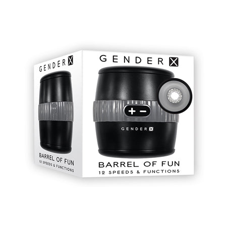 Gender X Barrel Of Fun Rechargeable Open-Ended Vibrating Stroker Black